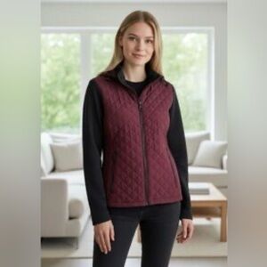 Andrew Marc Burgundy and Black Quilted Puffer Jacket